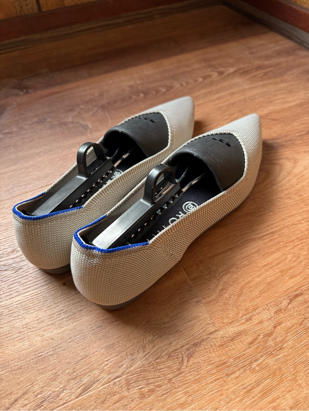 Rothy's Pointed Toe Flats in Light Gray with Blue Trim - Picture 3 of 3